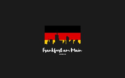 4k, フランクフルト・アム・マイン, ドイツの旗, フランクフルト・アム・マインのスカイライン, ドイツの都市, フランクフルト・アム・マインの日, フランクフルトのスカイライン シルエット, フランクフルト・アム・マインの街並み, フランクフルト・アム・マインが大好き, ドイツ