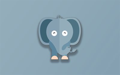 elefante de desenho animado, 4k, criativo, mínimo, fundos azuis, elefantes, foto com elefante, elefante azul, obra de arte, minimalismo elefante