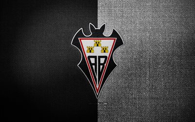アルバセテ バロンピー バッジ, 4k, 黒の白い布の背景, ラ・リーガ, アルバセテ・バロンピーのロゴ, アルバセテ バロンピエ エンブレム, スポーツのロゴ, アルバセテ・バロンピエの旗, スペインのサッカークラブ, アルバセテ・バロンピー, サッカー, フットボール, アルバセテ バロンピー fc
