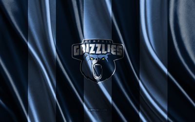 4k, Memphis Grizzlies, NBA, blue silk texture, Memphis Grizzlies flag, American basketball team, basketball, silk flag, Memphis Grizzlies emblem, USA, Memphis Grizzlies badge
