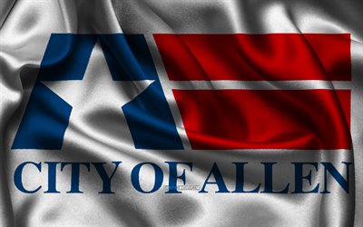 알렌 깃발, 4k, 미국 도시, 새틴 플래그, 알렌의 날, 알렌의 깃발, 물결 모양의 새틴 플래그, 텍사스의 도시들, 앨런 텍사스, 미국