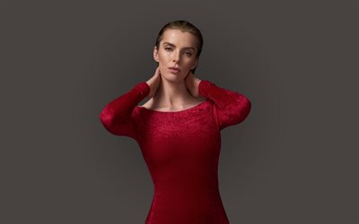 Betty Gilpin, portrait, american actress, red dress, photoshoot, american star, popular actresses