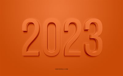 2023 orange fond 3d, 4k, bonne année 2023, fond orange, concepts 2023, contexte 2023