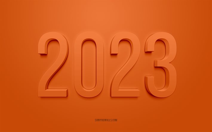 2023 orange fond 3d, 4k, bonne année 2023, fond orange, concepts 2023, contexte 2023