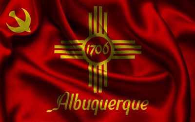 Albuquerque flag, 4K, US cities, satin flags, Day of Albuquerque, flag of Albuquerque, American cities, wavy satin flags, cities of New Mexico, Albuquerque New Mexico, USA, Albuquerque