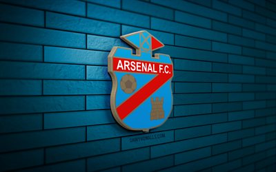 logo 3d dell'arsenal sarandi, 4k, muro di mattoni blu, liga professionale, calcio, squadra di calcio argentina, logo dell'arsenal sarandi, stemma dell'arsenal sarandi, arsenale sarandi, logo sportivo, arsenal sarandi fc