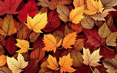 autumn leaves background, yellow leaves, autumn leaves texture, background with leaves, red autumn leaves, fallen leaves texture