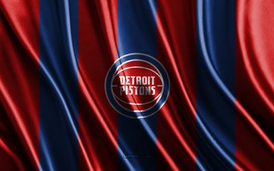 4k, Detroit Pistons, NBA, blue red silk texture, Detroit Pistons flag, American basketball team, basketball, silk flag, Detroit Pistons emblem, USA, Detroit Pistons badge