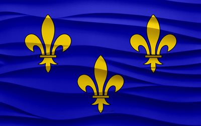 4k, イル・ド・フランスの旗, 3 d 波石膏背景, 3 d 波テクスチャ, フランスの国のシンボル, イル・ド・フランスの日, フランスの州, 3 d のイル ・ ド ・ フランスの旗, イル・ド・フランス, フランス