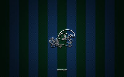 Tulane Green Wave logo, American football team, NCAA, blue green carbon background, Tulane Green Wave emblem, American football, Tulane Green Wave, USA, Tulane Green Wave silver metal logo