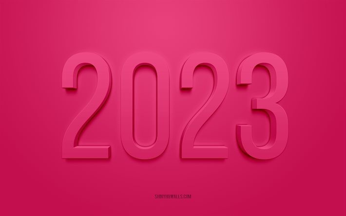 2023 fond 3d rose, 4k, bonne année 2023, fond rose, concepts 2023, contexte 2023