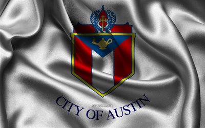 bandiera di austin, 4k, città degli stati uniti, bandiere di raso, giorno di austin, città americane, bandiere ondulate di raso, città del texas, austin, texas, stati uniti d'america