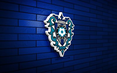 شعار avispa fukuoka 3d, 4k, الطوب الأزرق, دوري j1, كرة القدم, نادي كرة القدم الياباني, شعار avispa fukuoka, أفيسبا فوكوكا, شعار رياضي