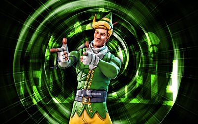 Codename ELF, 4k, green abstract background, Fortnite, abstract rays, Codename ELF Skin, Fortnite Codename ELF Skin, Fortnite characters, Codename ELF Fortnite