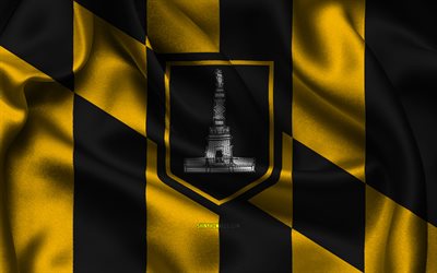 Baltimore flag, 4K, US cities, satin flags, Day of Baltimore, flag of Baltimore, American cities, wavy satin flags, cities of Maryland, Baltimore Maryland, USA, Baltimore
