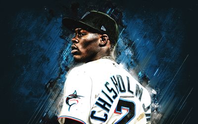Jazz Chisholm, Miami Marlins, British baseball player, Major League Baseball, portrait, blue stone background, Jasrado Prince Hermis Arrington Chisholm Jr, baseball