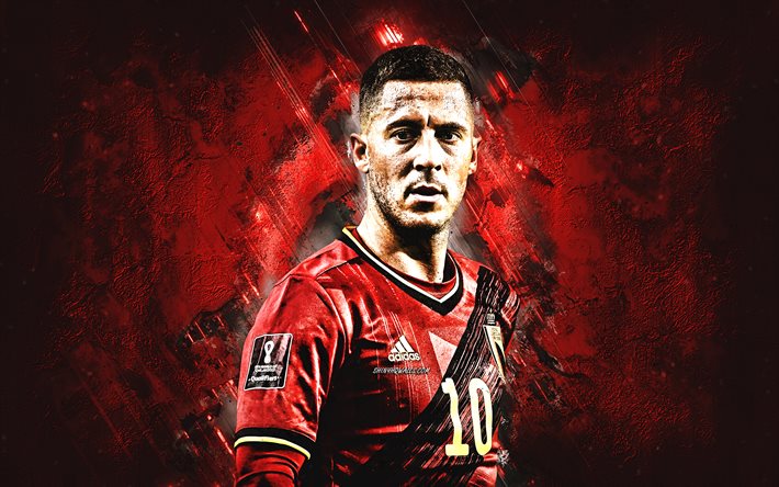 Eden Hazard, Belgium national football team, Belgian football player, portrait, red stone background, attacking midfielder, Belgium, football