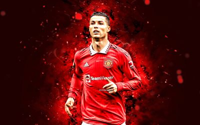 4k, Cristiano Ronaldo, 2022, Manchester United FC, CR7, Manchester United, Cristiano Ronaldo Manchester United, football stars, red neon lights, CR7 Man United, Cristiano Ronaldo 4K