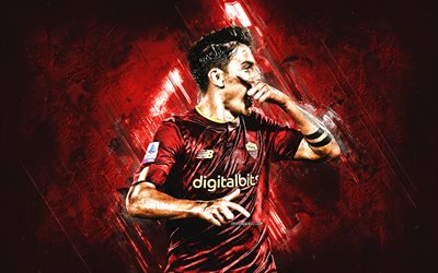 Paulo Dybala, AS Roma, goal, Argentine football player, celebration, burgundy stone background, Serie A, Italy, football, Dybala Roma