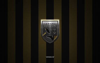 birmingham legion fc logosu, amerikan futbol kulübü, usl, siyah altın karbon arka plan, birmingham legion fc amblemi, futbol, birmingham legion fc, abd, united futbol ligi, birmingham legion fc gümüş metal logo