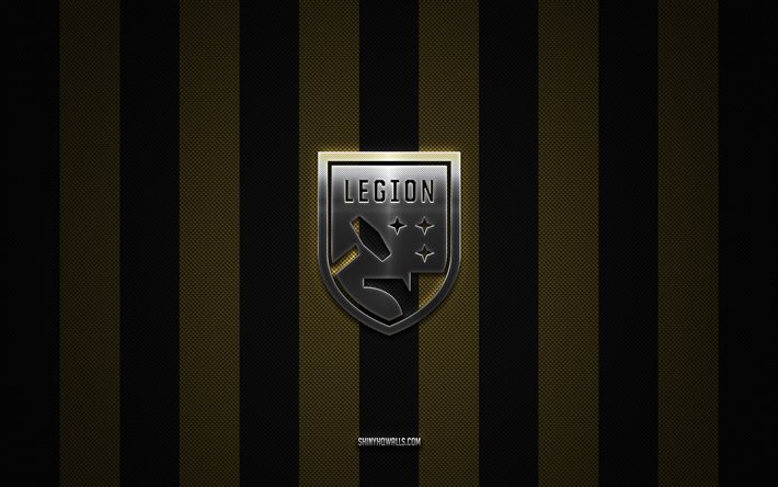 birmingham legion fc logosu, amerikan futbol kulübü, usl, siyah altın karbon arka plan, birmingham legion fc amblemi, futbol, birmingham legion fc, abd, united futbol ligi, birmingham legion fc gümüş metal logo