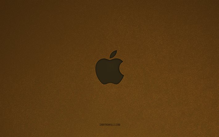 Apple logo, 4k, manufacturers logos, Apple emblem, brown stone texture, Apple, brands manufacturers, Apple sign, brown stone background