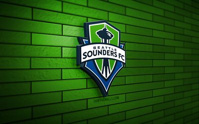 seattle sounders logotipo 3d, 4k, verde brickwall, mls, futebol, clube de futebol americano, seattle sounders logotipo, seattle sounders, esportes logotipo, seattle sounders fc