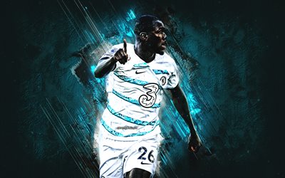 Kalidou Koulibaly, Chelsea FC, Senegalese footballer, blue stone background, football, grunge art, Premier League, England