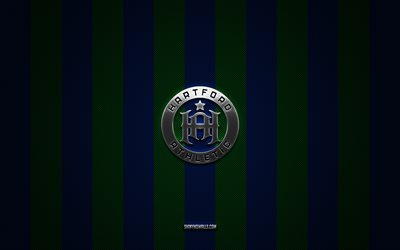 شعار هارتفورد أثليتيك, نادي كرة القدم الأمريكي, usl, خلفية الكربون الأخضر الأزرق, كرة القدم, هارتفورد أثليتيك, الولايات المتحدة الأمريكية, دوري كرة القدم المتحدة, شعار هارتفورد أثليتيك المعدني الفضي