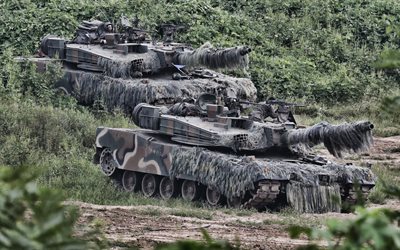 k1, güney kore ana muharebe tankı, k1 88-tank, k1a2, kore cumhuriyeti silahlı kuvvetleri, tank kamuflajı, modern zırhlı araçlar, 4k, tanklar