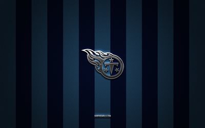 logotipo de los tennessee titans, equipo de fútbol americano, nfl, fondo de carbono azul, emblema de los tennessee titans, fútbol americano, logotipo de metal plateado de los tennessee titans, tennessee titans