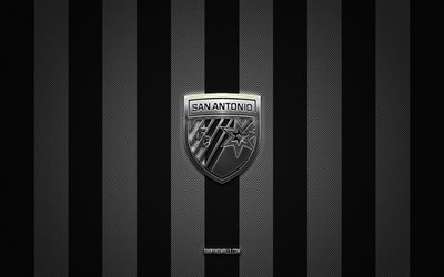 شعار san antonio fc, نادي كرة القدم الأمريكي, usl, أسود وأبيض خلفية الكربون, شعار نادي سان أنطونيو, كرة القدم, سان انطونيو, الولايات المتحدة الأمريكية, دوري كرة القدم المتحدة, شعار نادي سان أنطونيو المعدني الفضي