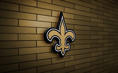 New Orleans Saints 3D logo, 4K, brown brickwall, NFL, american football, New Orleans Saints logo, american football team, sports logo, New Orleans Saints