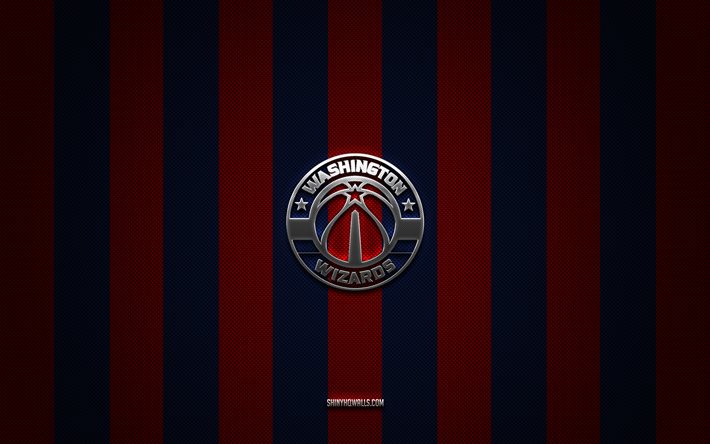 ワシントン・ウィザーズのロゴ, アメリカのバスケットボールチーム, nba, 青赤炭素の背景, ワシントン ウィザーズのエンブレム, バスケットボール, ワシントン ウィザーズ シルバー メタル ロゴ, ワシントン・ウィザーズ