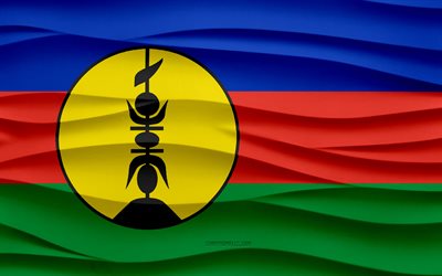4k, le drapeau de la nouvelle-calédonie, les vagues 3d fond de plâtre, la texture des vagues 3d, les symboles nationaux de la nouvelle-calédonie, le jour de la nouvelle-calédonie, les pays d océanie, le drapeau 3d de la nouvelle-calédonie, les samoa, l océanie