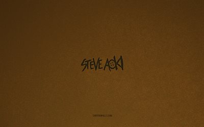 スティーブ・アオキのロゴ, 4k, 音楽のロゴ, スティーブ青木のエンブレム, 茶色の石のテクスチャ, スティーブ・アオキ, 音楽ブランド, スティーブ・アオキのサイン, 茶色の石の背景