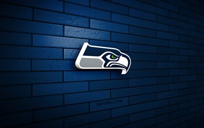 Seattle Seahawks 3D logo, 4K, blue brickwall, NFL, american football, Seattle Seahawks logo, american football team, sports logo, Seattle Seahawks