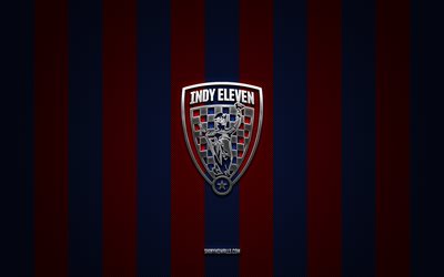 indy eleven-logo, amerikanischer fußballverein, usl, blau-roter kohlenstoffhintergrund, indy eleven-emblem, fußball, indy eleven, usa, united soccer league, indy eleven-silbermetalllogo