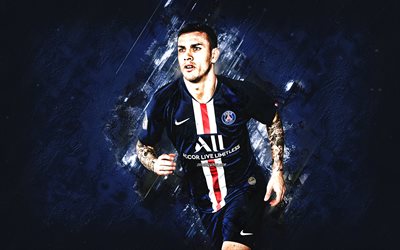 Leandro Paredes, Paris Saint-Germain, Argentine Footballer, Midfielder, Blue Stone Background, Football, PSG, Ligue 1, France, Paredes PSG