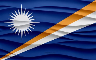 4k, Flag of Marshall Islands, 3d waves plaster background, Marshall Islands flag, 3d waves texture, Marshall Islands national symbols, Day of Marshall Islands, Oceania countries, Marshall Islands, Oceania