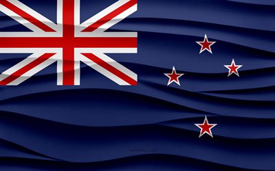 4k, Flag of New Zealand, 3d waves plaster background, New Zealand flag, 3d waves texture, New Zealand national symbols, Day of New Zealand, Oceania countries, 3d New Zealand flag, New Zealand, Oceania