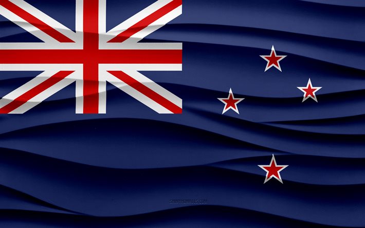 4k, ニュージーランドの国旗, 3 d 波石膏背景, 3 d 波テクスチャ, ニュージーランドの国のシンボル, ニュージーランドの日, オセアニア諸国, 3 d のニュージーランドの国旗, ニュージーランド, オセアニア