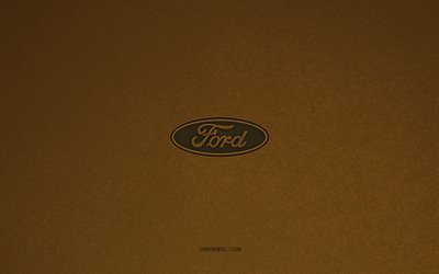 ford logosu, 4k, araba logoları, ford amblemi, kahverengi taş doku, ford, popüler otomobil markaları, ford işareti, kahverengi taş arka plan