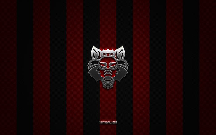 arkansas state red wolves logo, ncaa, roter schwarzer karbonhintergrund, arkansas state red wolves emblem, fußball, arkansas state red wolves, usa, arkansas state red wolves silbermetalllogo