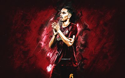 Chris Smalling, AS Roma, English football player, burgundy stone background, Serie A, Italy, football, Christopher Lloyd Smalling