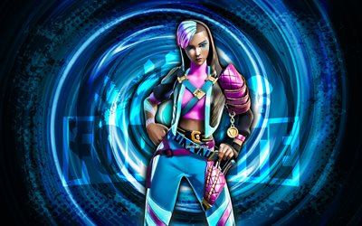 4k, envision, fortnite, mavi grunge spiral arka plan, envision skin, envision fortnite karakteri, envision fortnite, fortnite karakterleri, grunge art