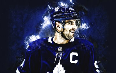 john tavares, toronto maple leafs, kanadischer hockeyspieler, porträt, blauer steinhintergrund, nhl, usa, hockey, national hockey league