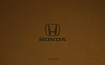 ホンダのロゴ, 4k, 車のロゴ, ホンダエンブレム, 茶色の石のテクスチャ, ホンダ, 人気の車のブランド, ホンダサイン, 茶色の石の背景