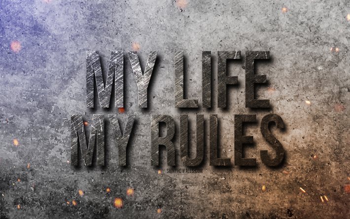 4k, my life my rules, citazioni di motivazione, ispirazione, citazioni brevi popolari, citazioni sulla vita, sfondo di pietra, struttura di pietra, concetti di my life my rules