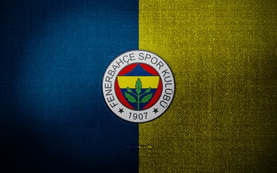 Fenerbahce badge, 4k, blue yellow fabric background, Super Lig, Fenerbahce logo, Fenerbahce emblem, sports logo, turkish football club, Fenerbahce SK, soccer, football, Fenerbahce FC